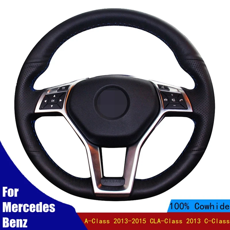 

Car Steering Wheel Cover Artificial Leather Hand-stitched Black PU For Mercedes Benz A-Class 2013-2015 CLA-Class 2013 C-Class