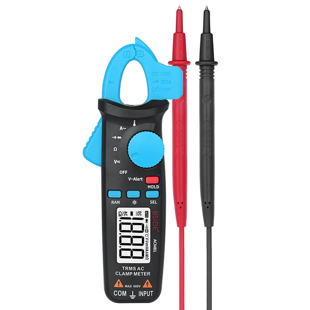 

BSIDE ACM81 AC Clamp Meter True RMS Auto Range Mini Digital Multimeter DC AC Current Volt Temp Capacitor Tester with Back Clip