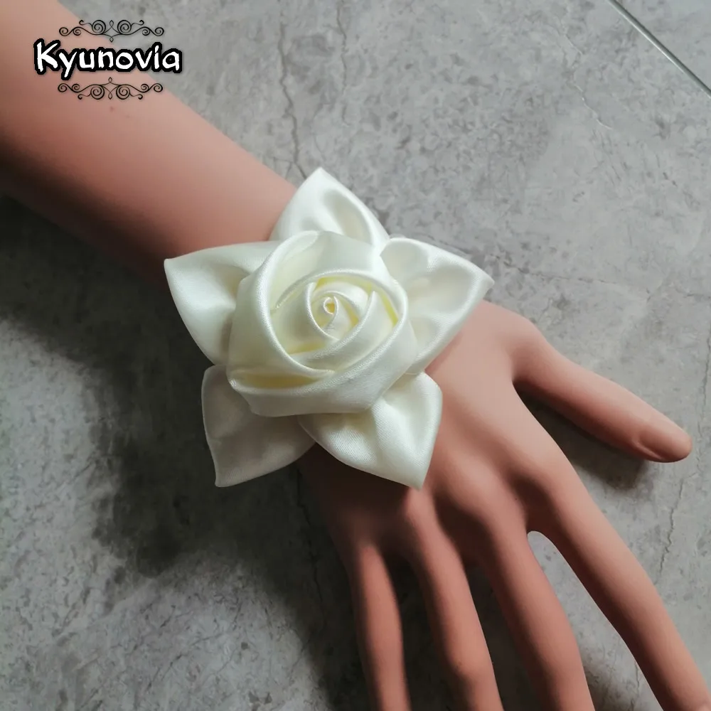 Kyunovia красивый свадебный цветок на запястье Шелковый розы свадебная бутоньерка