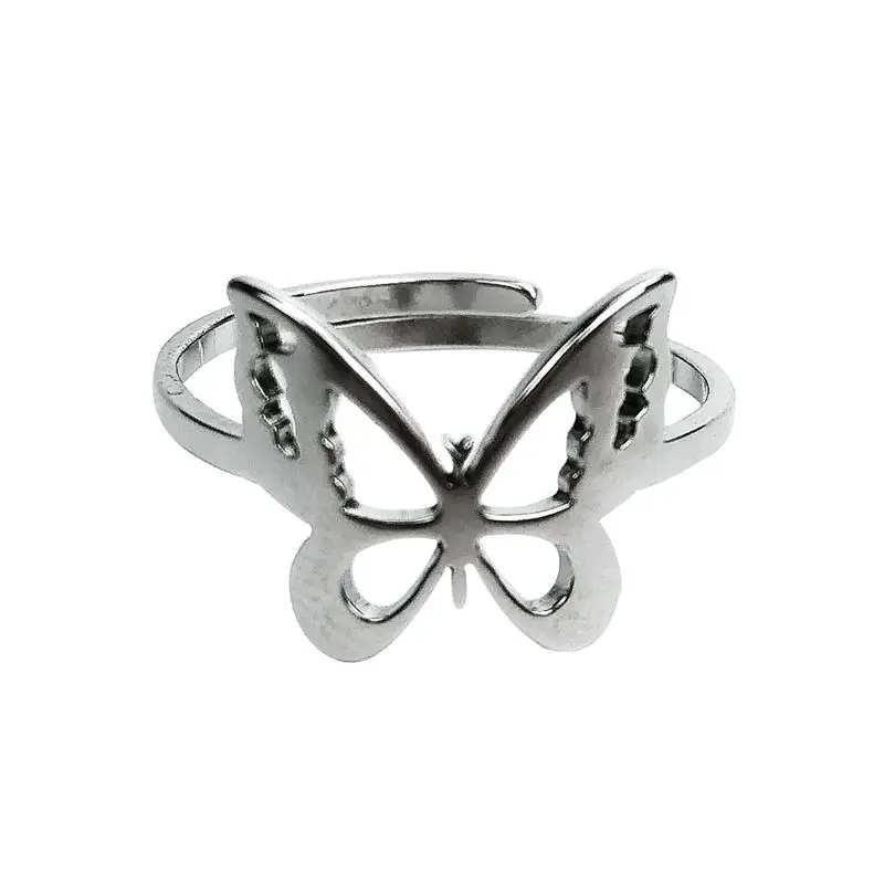 

Harajuku Gothic Vintage Aesthetic Hollow Silver Color Butterfly Rings For Women Men girl Dating Punk Jewellery Gifts Wholesale