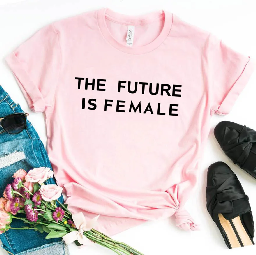 Женская футболка с принтом «THE FUTURE IS FEMALE», хлопковая Повседневная забавная футболка для девушек, топ, хипстер, 6 цветов, Прямая поставка, SB-9 - Цвет: Розовый