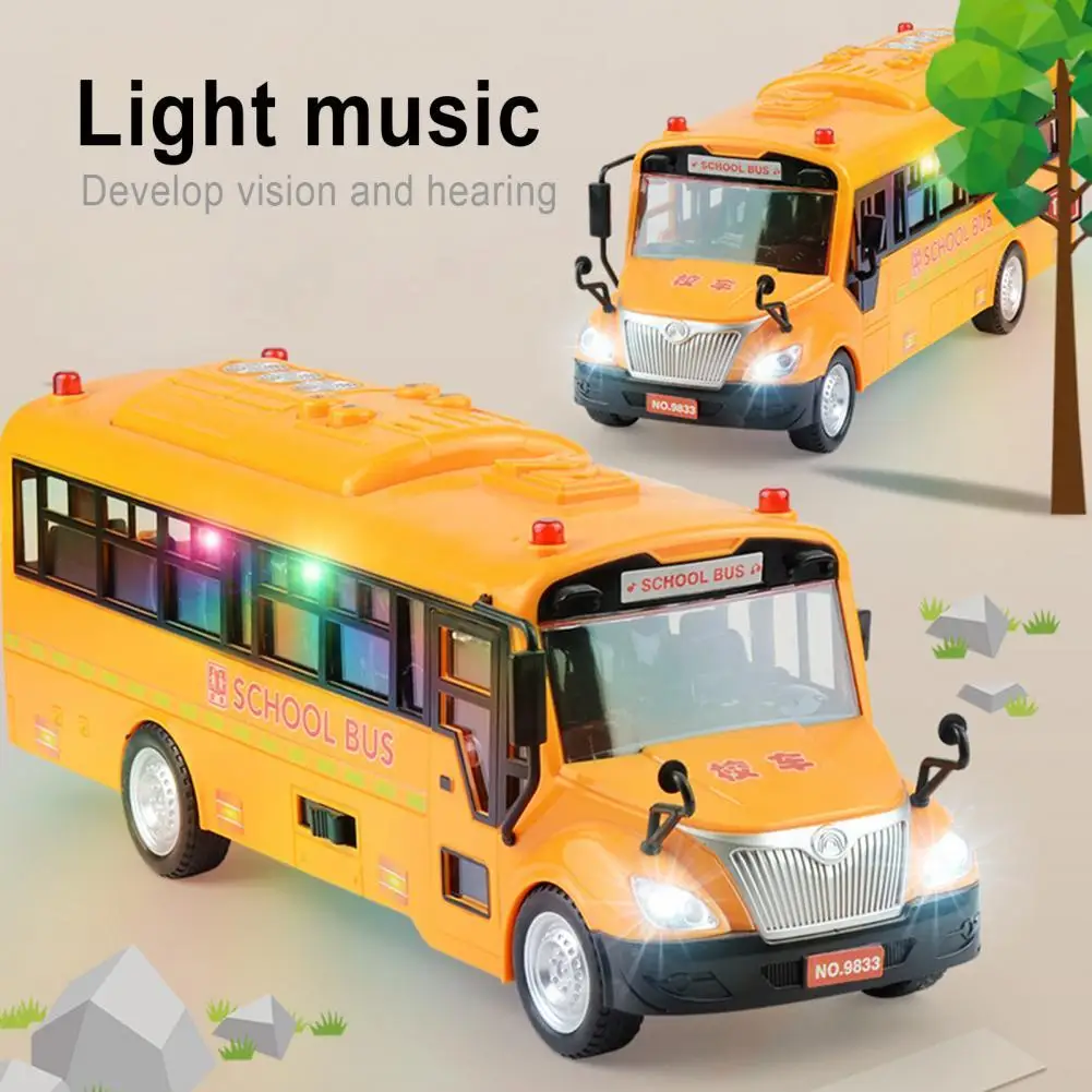 

Simulation Bus Model School Bus Toy Burrs-free Battery-operated Household Accessory Toddler Educational Bus Driving Toy for Kids