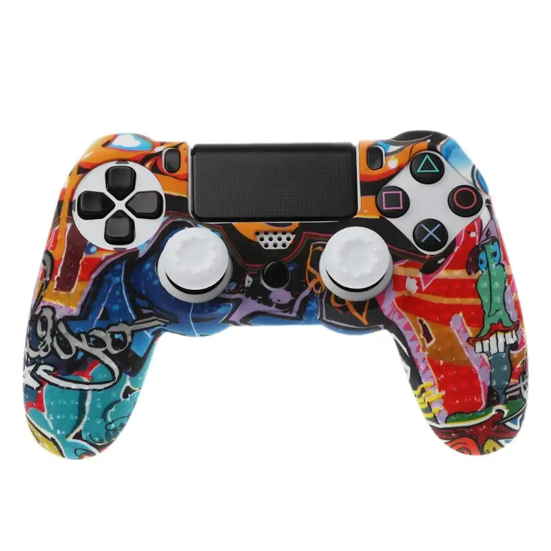 

Anti Slip White Silicone Case Cover w/Grip Cap For Playstation PS4 Controller