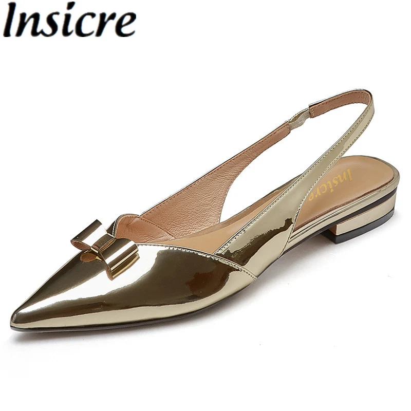

Insicre 2021 Spring Women Flat Heel Slingback Sandals Slip On Shallow Mules Bowknot Pointed Toe Female Office Lady Work Shoes