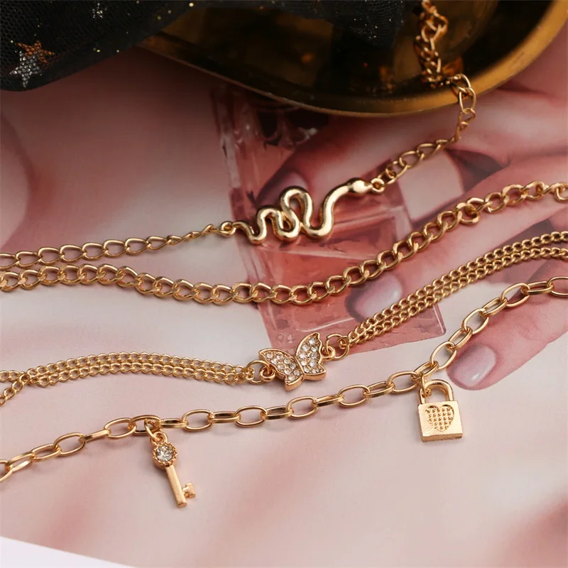 

IFMIA Boho Butterfly Lock Pendant Link Chain Anklet Woman Fashion Snake Anklets For Women Key Ankle Bracelets Leg Jewelry Beach