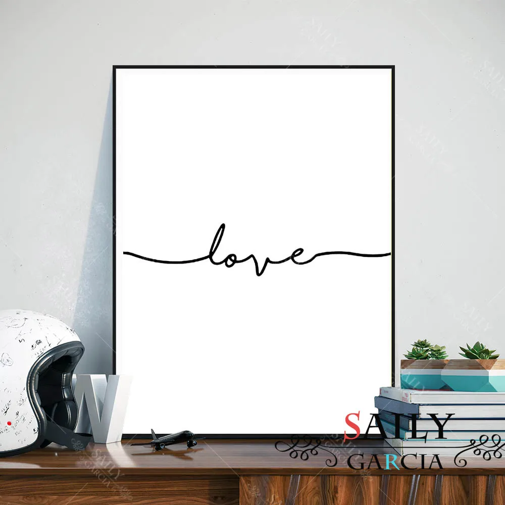 Со знаком сердечка для художественного слова Черный и белый постер печать на
