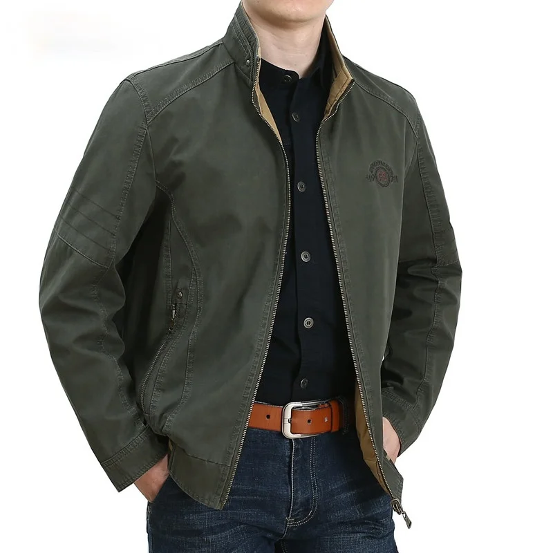 

Father Casual Style Man Army Green Coats Spring Autumn Middle Aged Men's High Quality Double-sided 100% Cotton Khaki Jacket Coat