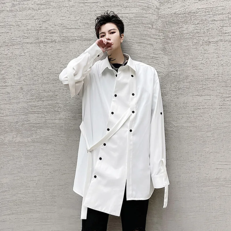 

IEFB Design Korean Fashion Men's Shirt Irregular Bandage Oversized Mid Length Clothing 2021 Spring Autumn New Lapel Tops 9Y6635