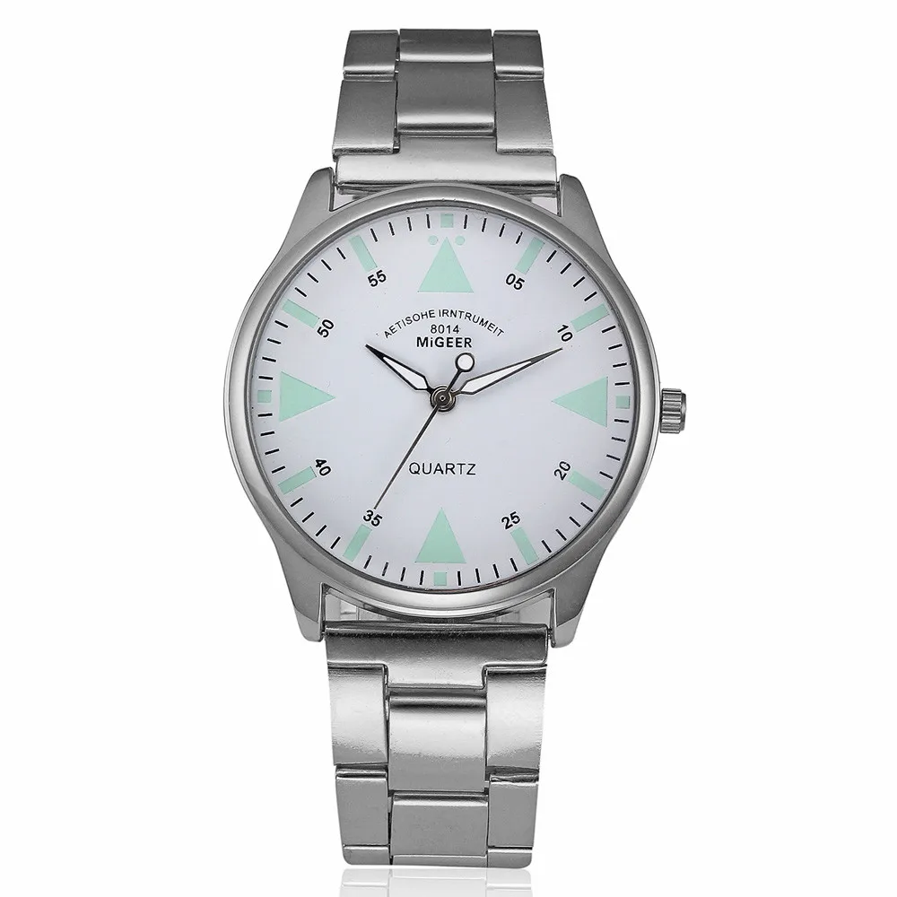 Модные Классические мужские часы серебристые кварцевые наручные из нержавеющей