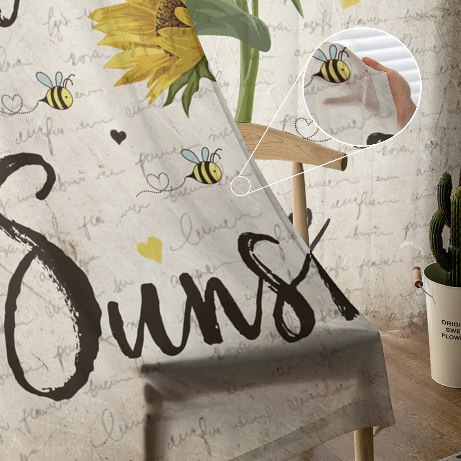 Винтажные шторы с подсолнухами буквами пчелами современные драпированные