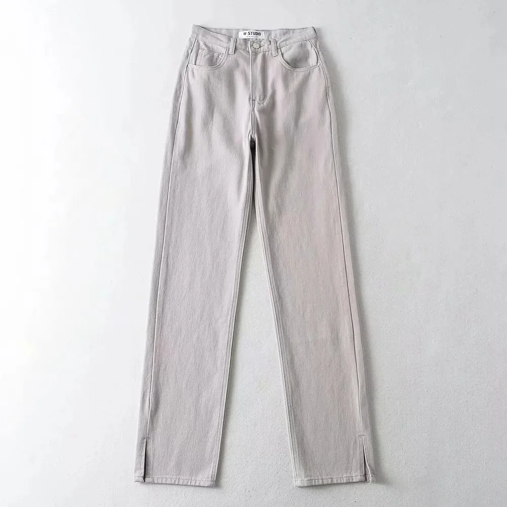 

Fashion Ladies Spring Denim Trousers High Waist Sexy Jeans Floor Length Slim Fit Split Streetwear Jean Women's Denim Pant XS-L
