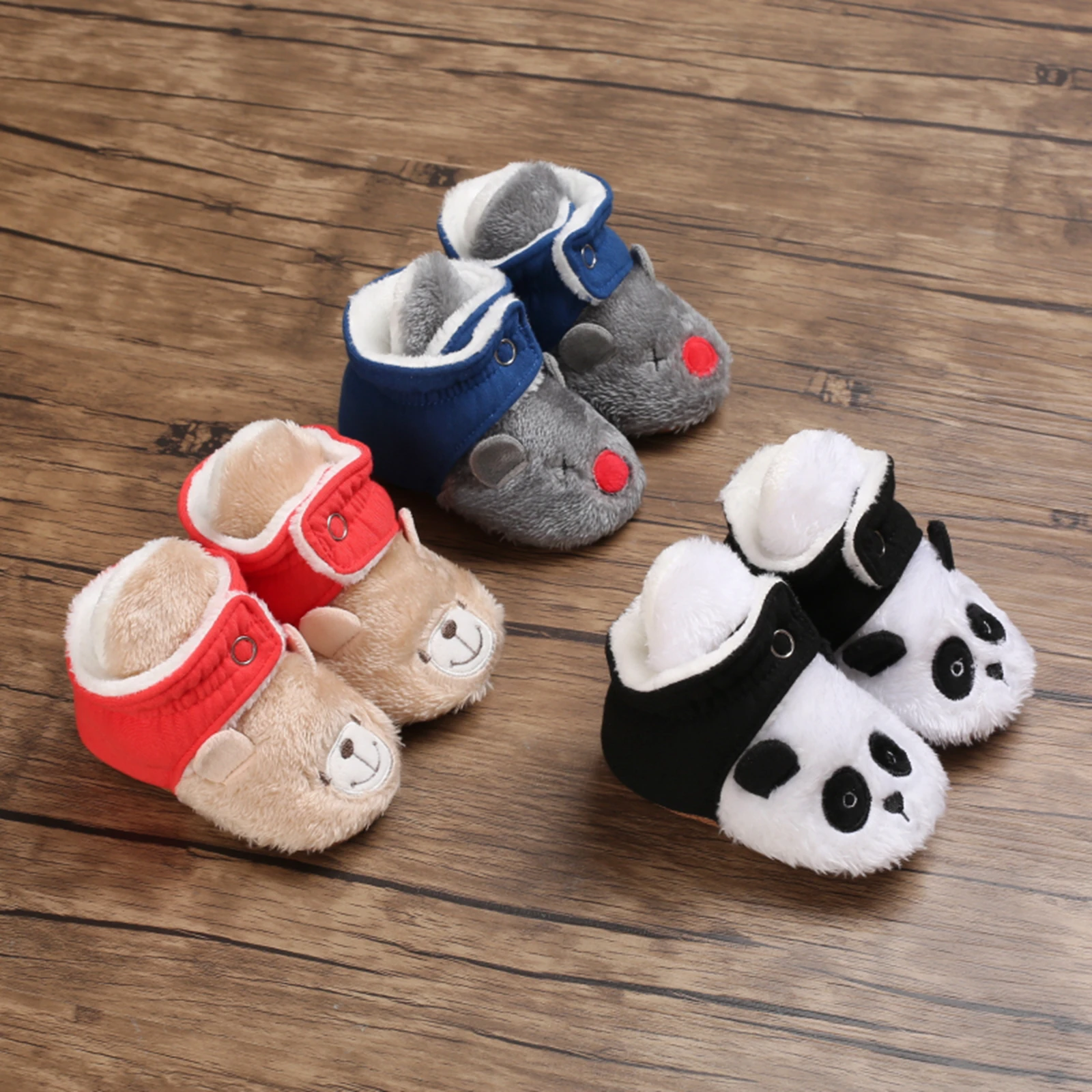 

Baby Cartoon Animal Booties Winter Warm Slippers Toddler First Walkers With Gripper Soles 0-12Months