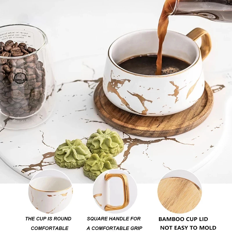 Luxury Nordic Marble Condensed Coffee Ceramic Cup Mugs Matte Water Cafe Tea Milk Cups Saucer Suit with Dish Spoon Set Ins | Дом и сад