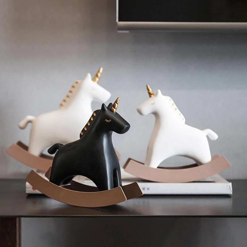 

Nordic Ins Home Decoration Cute Unicorn Trojan Resin Figurine Desk Decoration Living Room Kids Room Decoration Home Accessories