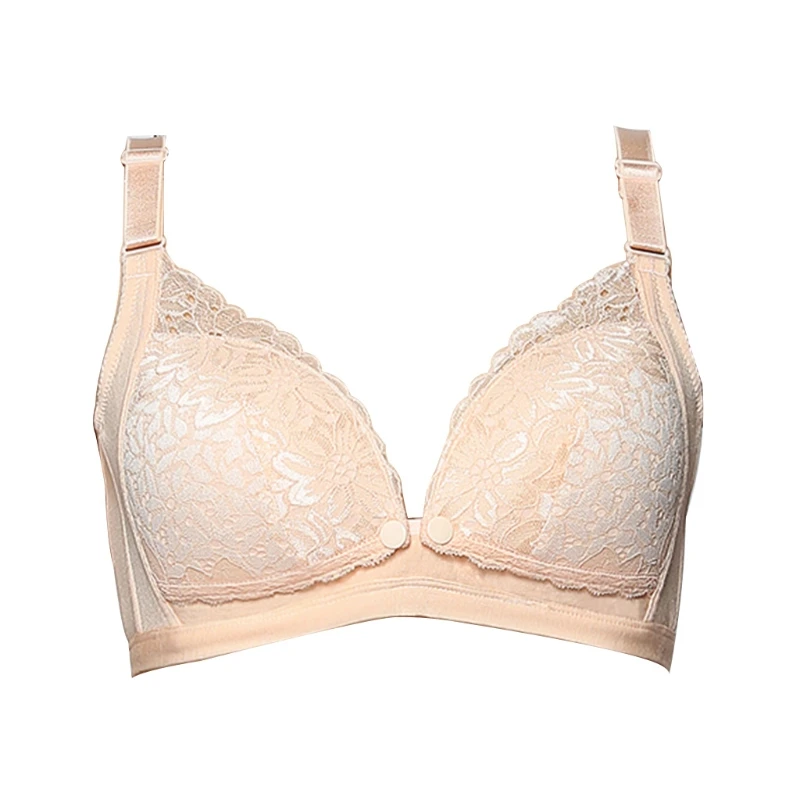 

Women's Cotton Wirefree Soft Maternity Nursing Bra with Lace Trim Maternity Nurs X5XE