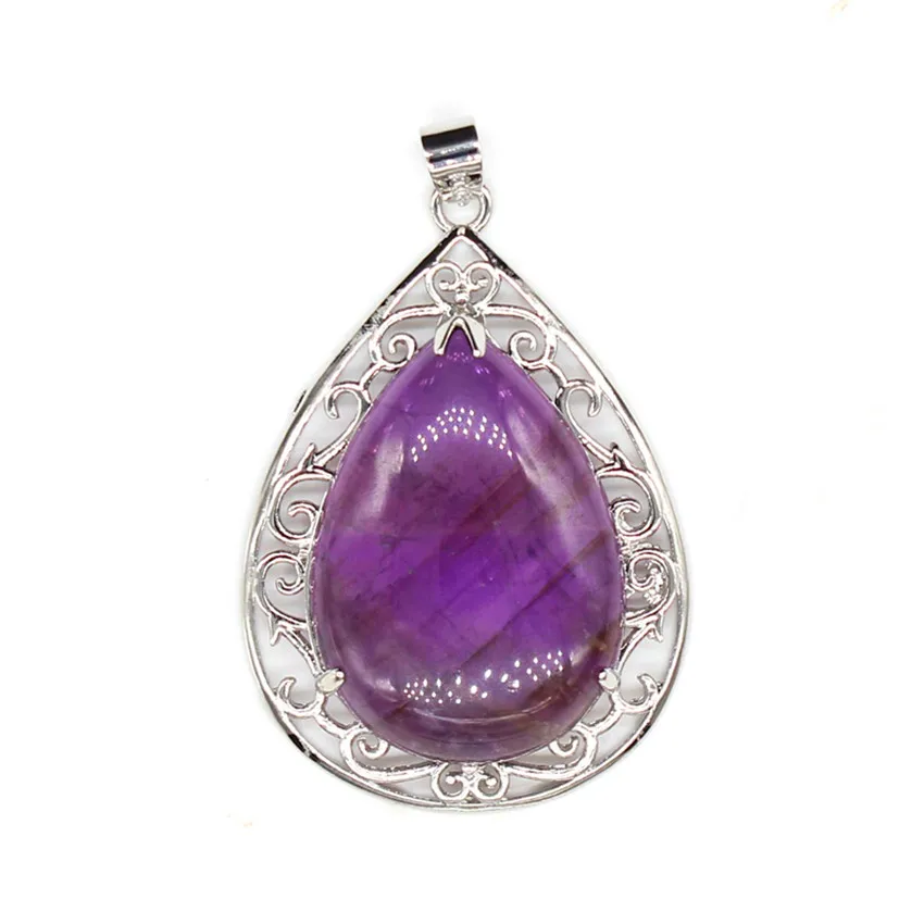 

Trendy-beads Summer Style Silver Plated Water Drop Pendant Natural Purple Amethysts Stone Jewelry