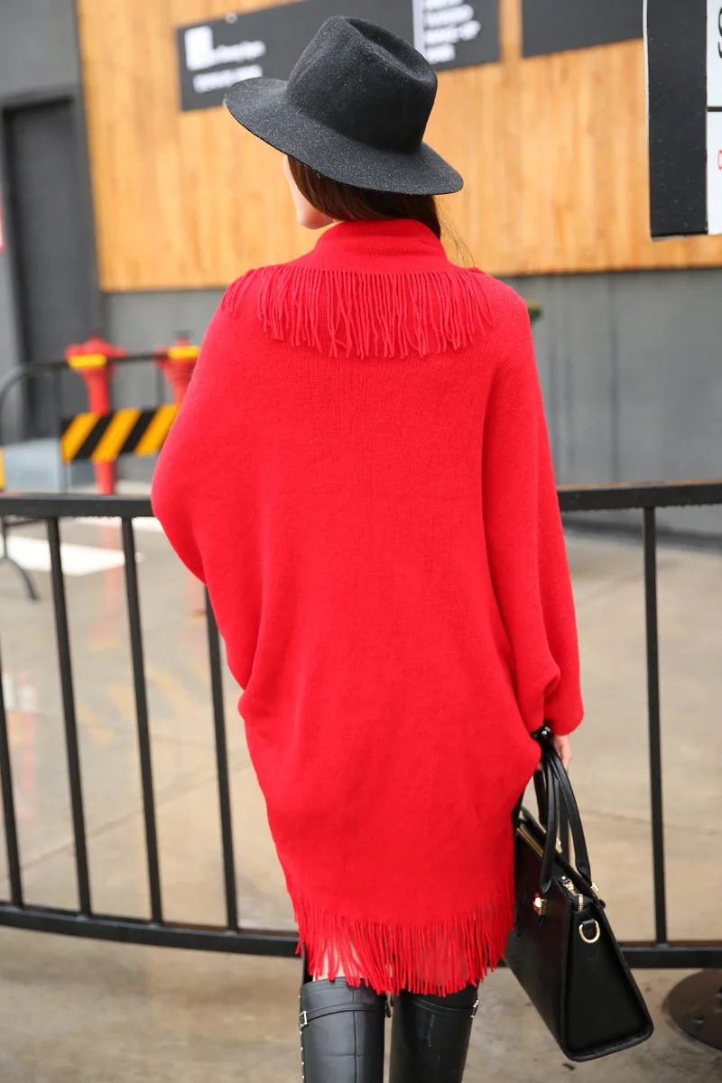 Qearlstar осенне-зимний вязаный Топ с крыльями летучей мыши пончо накидка женский