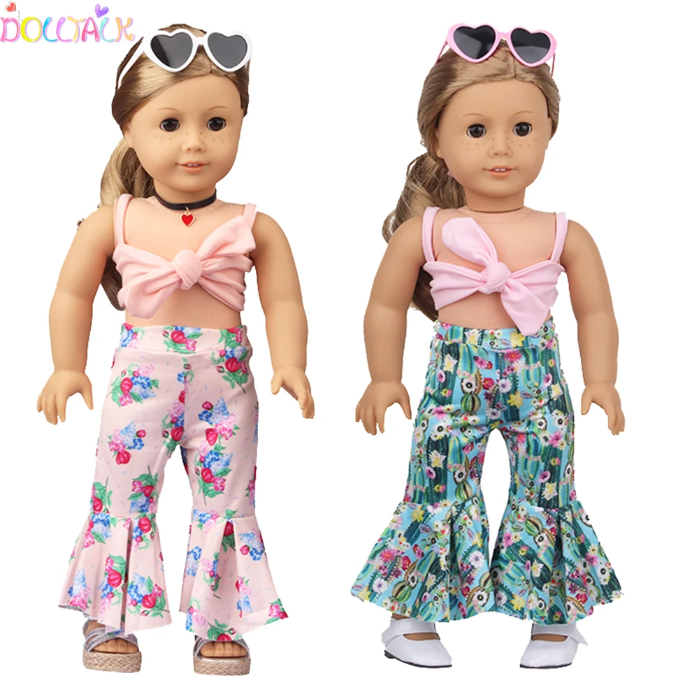 

2021 Newest 18 Inches American Doll Clothes Set Flower Pants+Breast Wrap Suit Clothes For 43cm New Bron And Our Generation Dolls