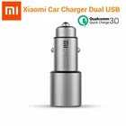 Оригинальное автомобильное зарядное устройство Xiaomi QC 3,0, два USB-порта, быстрая зарядка 5 В3 А, 9 В2 А, автомобильное зарядное устройство Mi для Android, iPhone мобильный телефон
