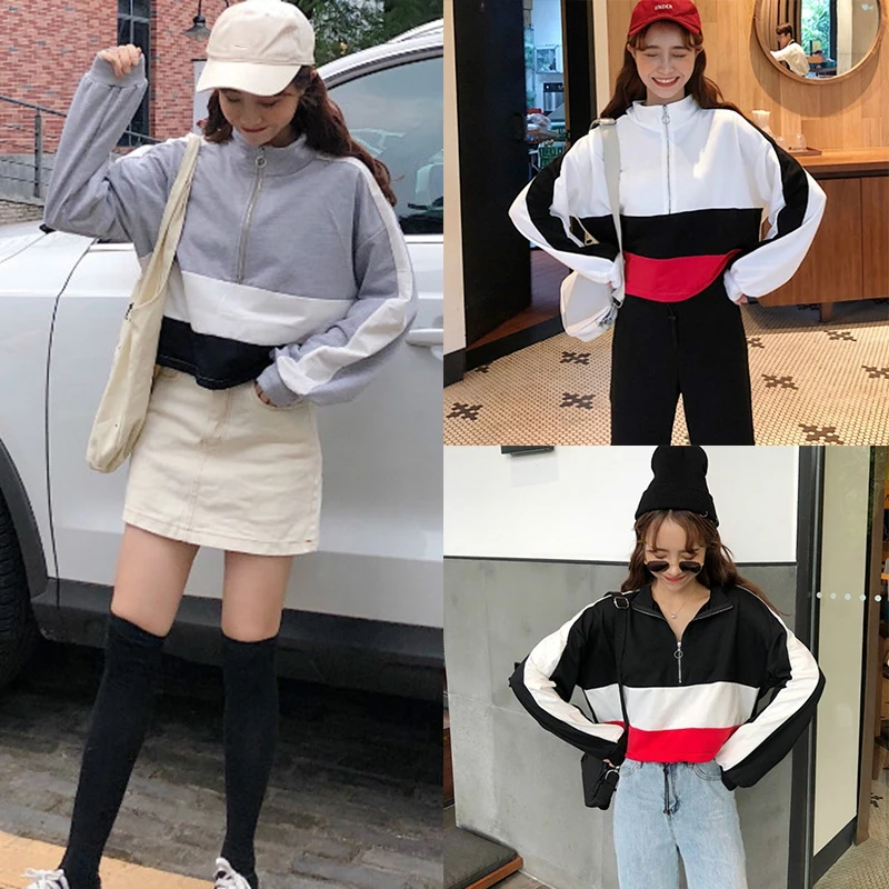 Женская толстовка в стиле хип-хоп на молнии тонкая с длинными рукавами свободная