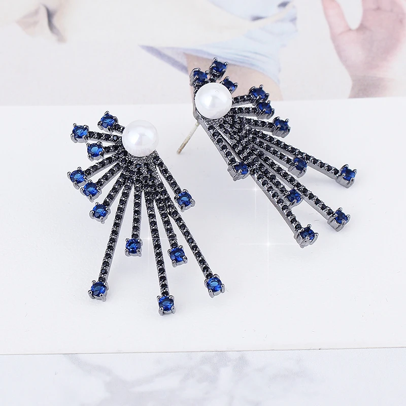 Серьги гвоздики женские с фианитами и жемчугом|Серьги-гвоздики| |