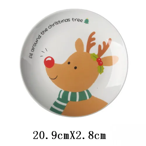 8 inch Christmas Santa Claus round ceramic dish tableware sashimi plate sushi snack cake steak salad storage decorative plate - Цвет: C