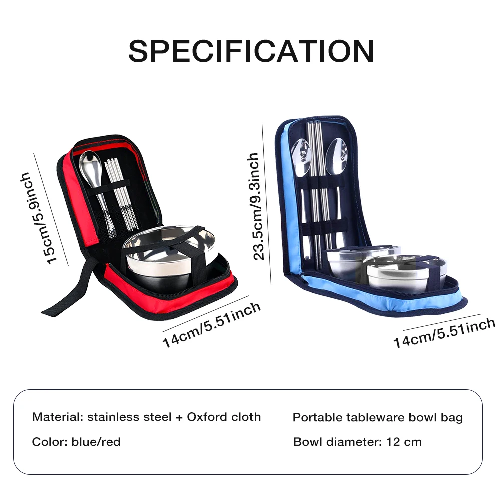 

Outdoor Picnic Camping Portable Tableware Stainless Steel Bowl Chopsticks Spoon Suit Bag Tableware Tools Kitchen Accessories
