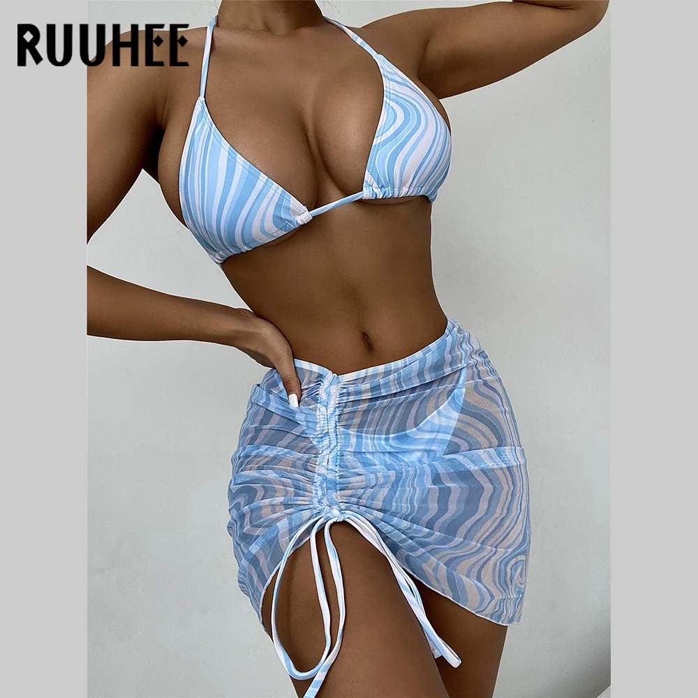 

RUUHEE 3 шт бикини женский пуш-ап купальник 2021 Одноцветный купальный костюм с принтом купальник стринги бразильские бикини сексуальное бикини ...