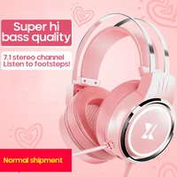 professional surround sound pink headphones gaming headset wired with microphone professional gamer rgb light for ps4 phone pc