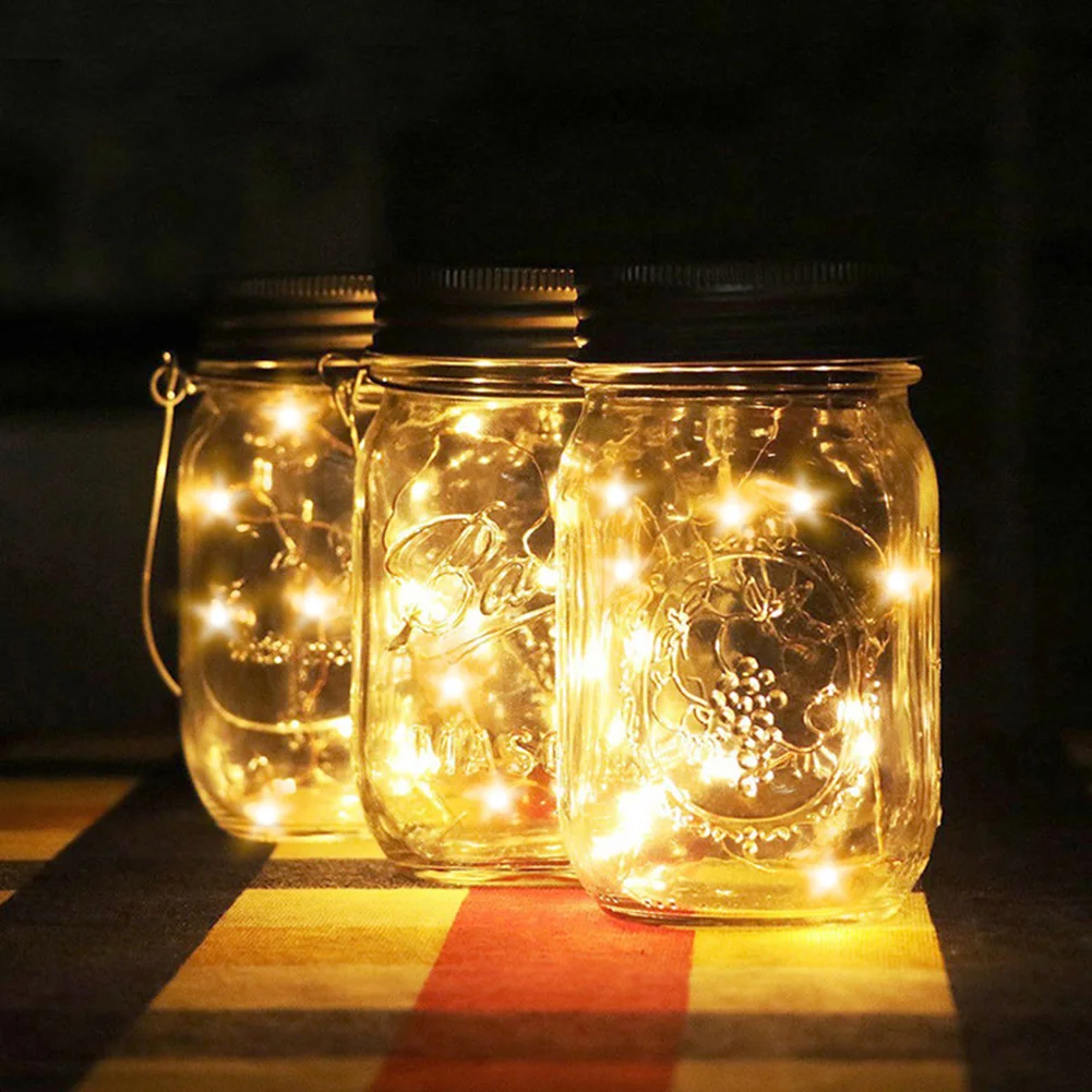 

LED Solar Glass Bottle Lid Night Lamps Fairy Copper Wire Star String Lights Outdoor Hanging Mason Jar Lights