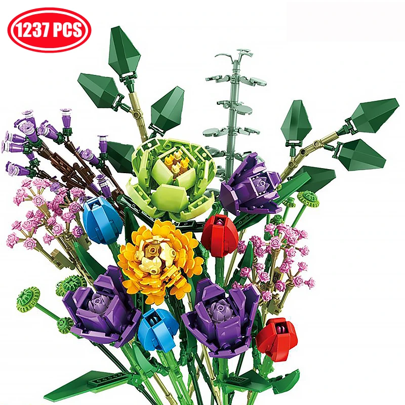 Идея цветочный букет модель строительных блоков наборы романтических цветов