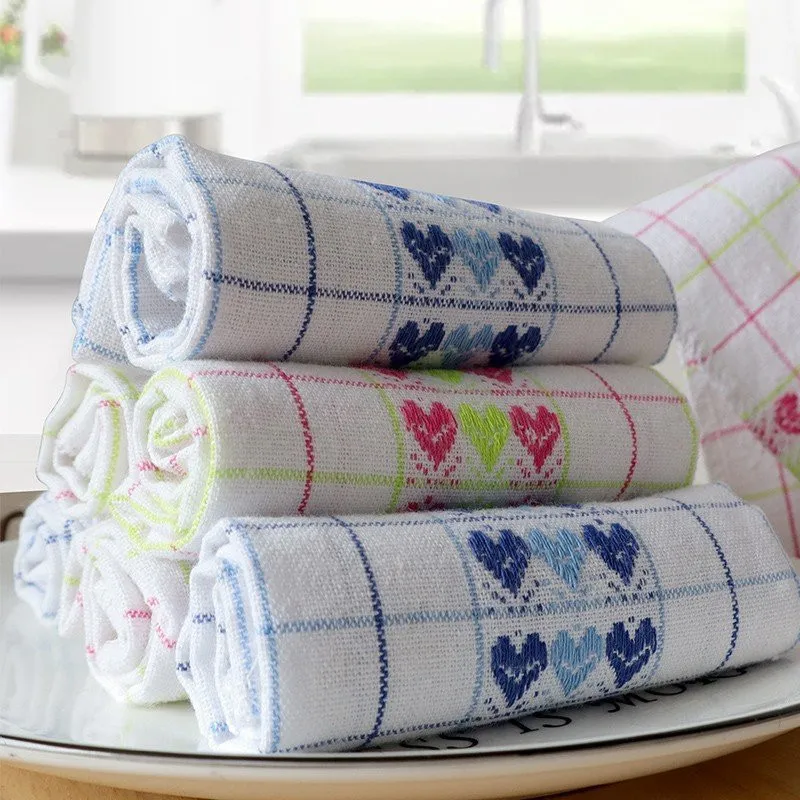 

4Pcs/Pack 30x30cm Heart Shaped Jacquard Cotton Kitchen Absorbent Dishcloth Towel Non-Stick Oil Wipes Scouring Pad