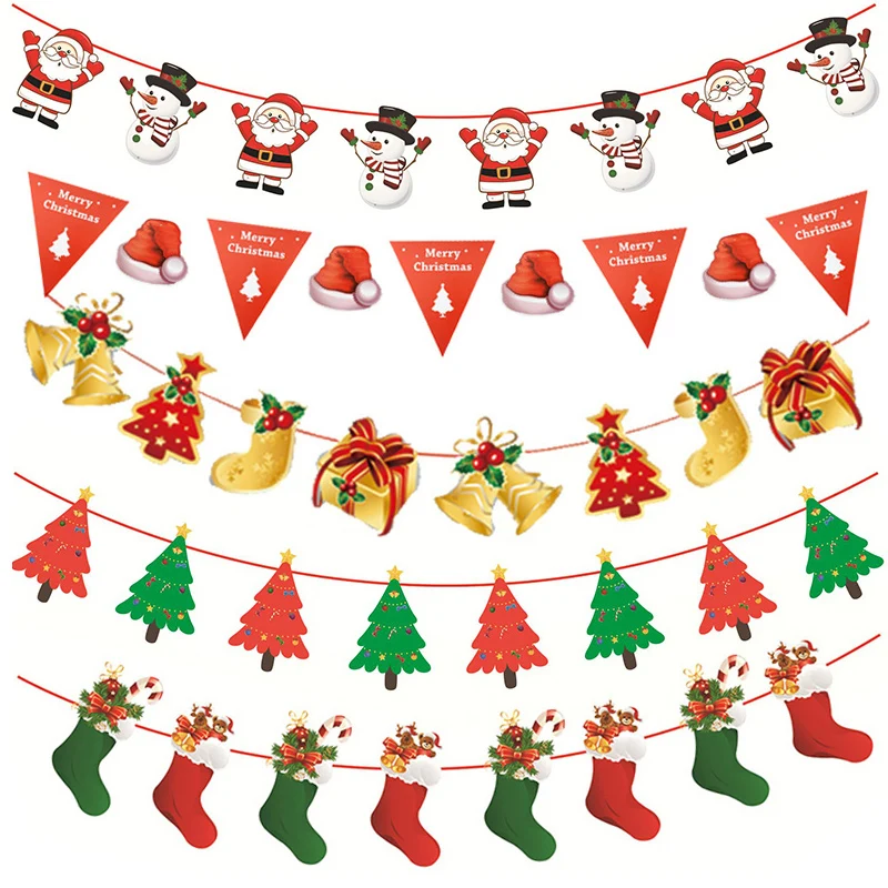 Рождественские баннеры бумажные гирлянда Рождественская елка олень Снеговик