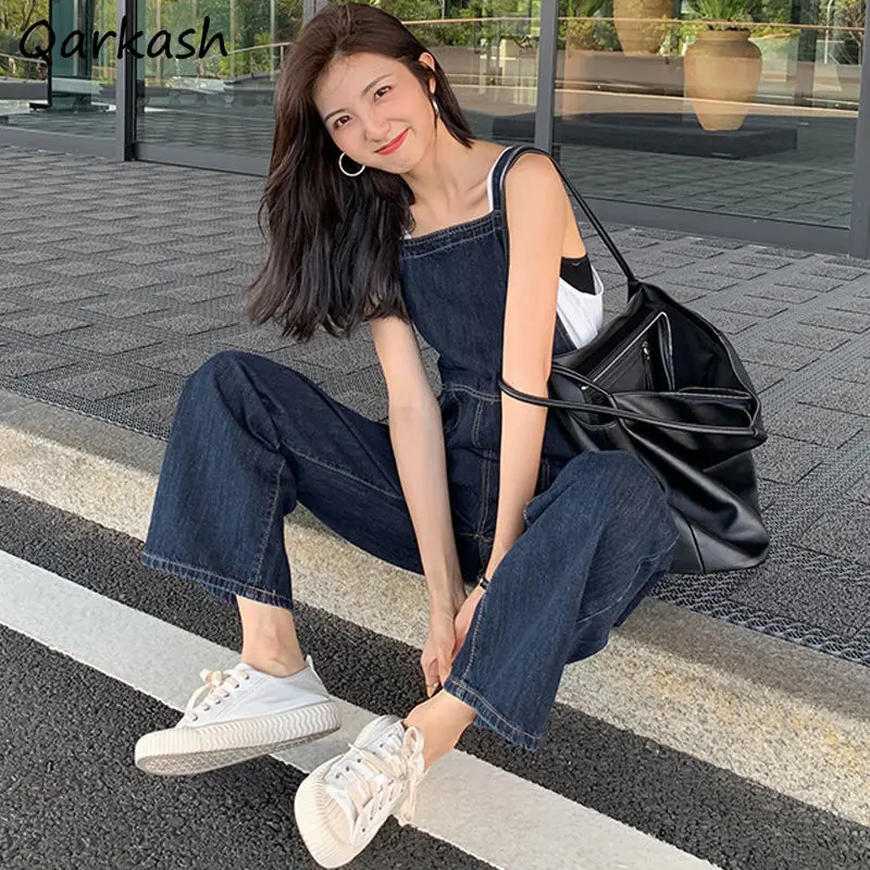 

Jumpsuits Women Design All-match Leisure Elegant Full-length Stylish Streetwear Spring Female Vintage Denim Tender Basic Student