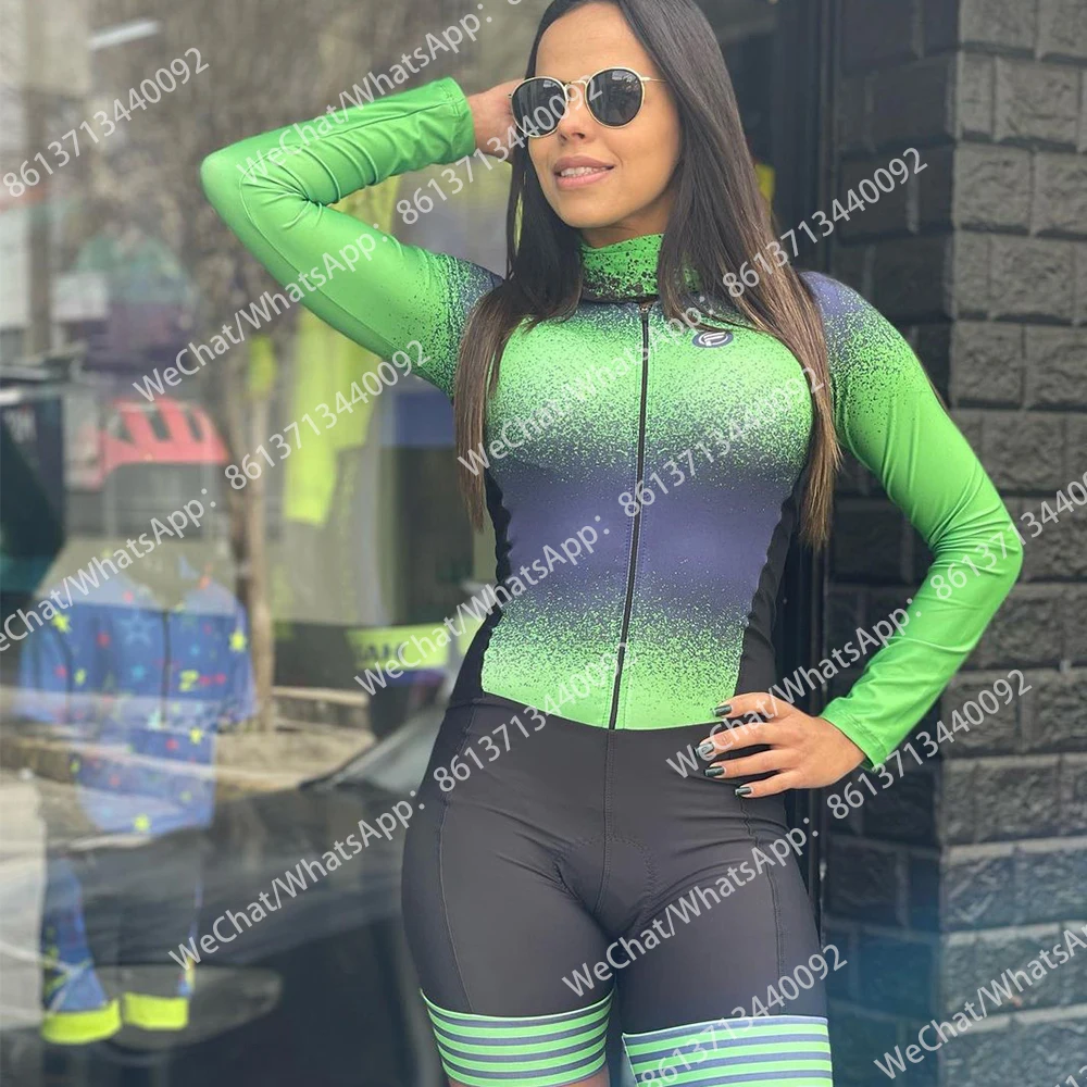 Cycling Skinsuit Long Sleeve Women Aero Bike Triathlon Bicycle Triathlon Cycling Jersey Set Female anti-UV Bike Tights Jumpsuit