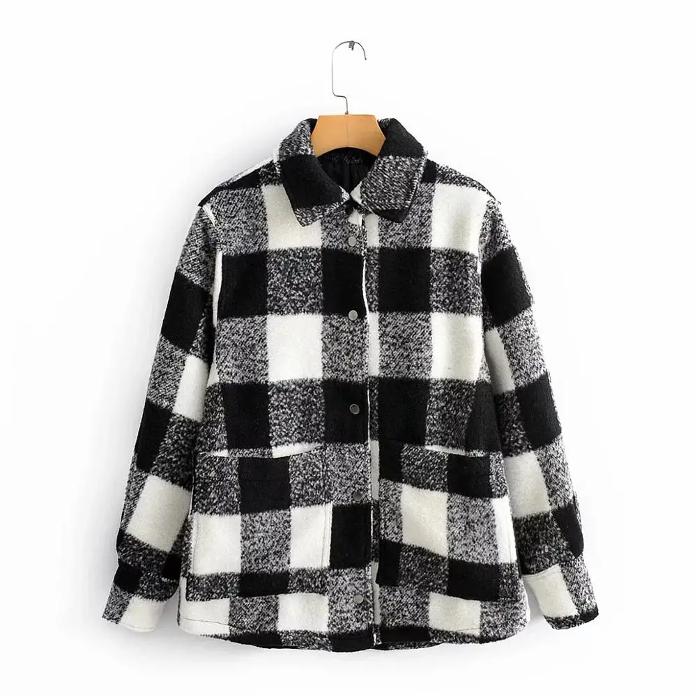 

Vintage women elegant plaid jackets 2019 winter fashion ladies patchwork coats female thick woolen jacket girls oversize outfit
