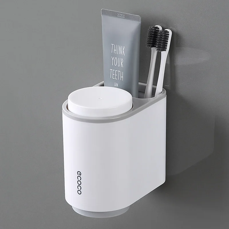 Two cup Gray ONEUP автоматический диспенсер для зубной пасты пылезащитный держатель для зубных щеток с чашками без гвоздей настенная полка аксессуары для ванной комнаты наборы - Цвет: Two cup Gray