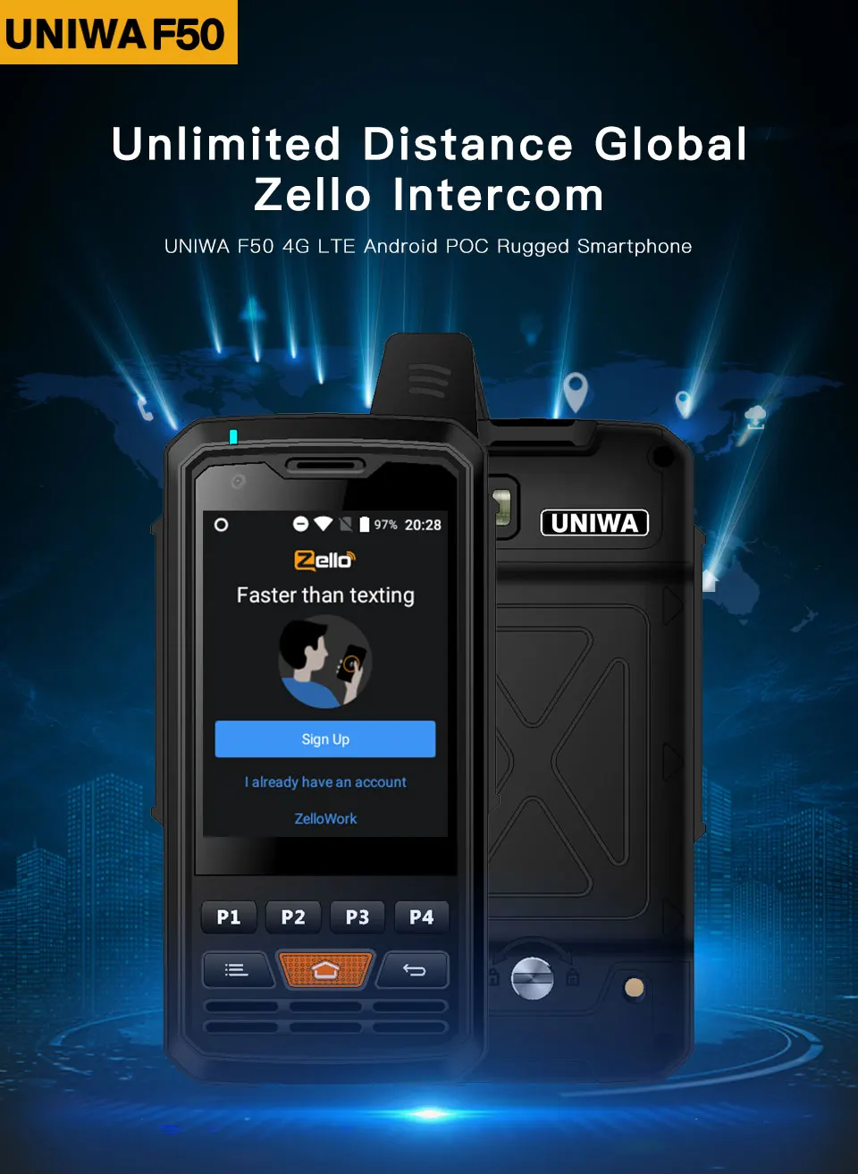 UNIWA Alps F50 2,8 дюймовый мобильный телефон 2G/3g/4G Zello Walkie Talkie Android 6,0 четырехъядерный MTK6735 смартфон 1 Гб+ 8 Гб rom мобильный телефон