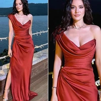 fashion one shoulder evening dress red 2022 elegant women long prom dress backless side split pleat robes de soir%c3%a9e
