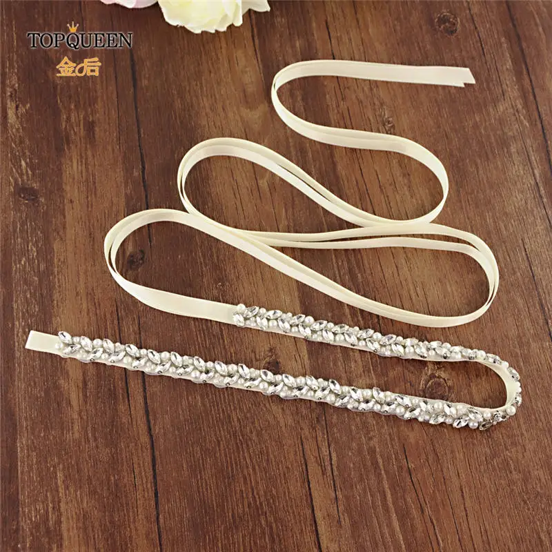 ivory TOPQUEEN S383-S Wedding dress belt pearl Sliver diamond belt luxury rhinestone belt rhinestone trim applique bridal belt - Цвет: ivory