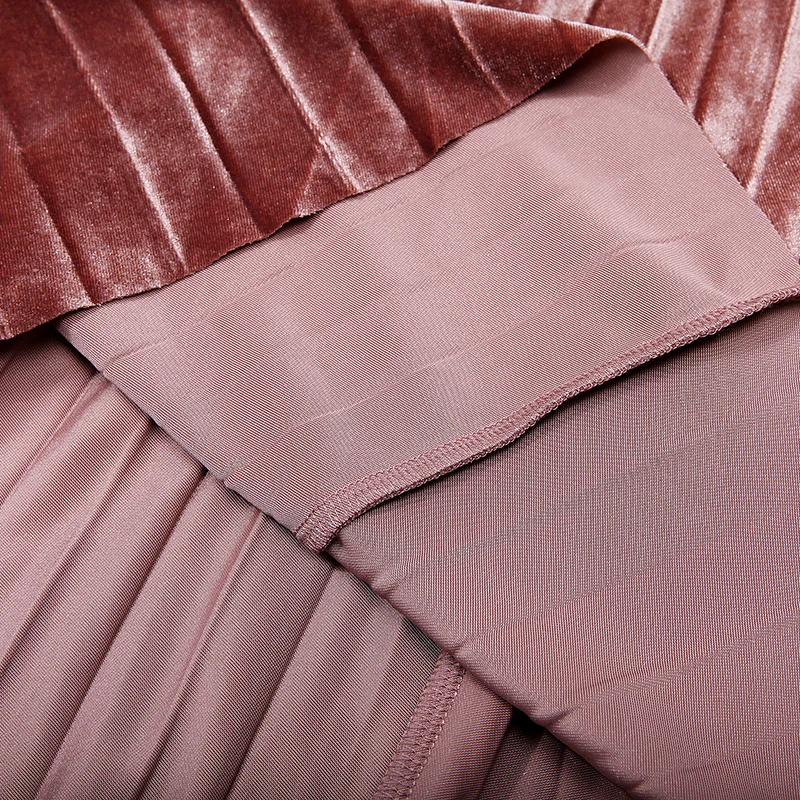 

GLO-STORY 2019 Winter Fashion Women Pleuche Pleated Skirts Elastic Waist A-Line Mid-Calf Female Bottom