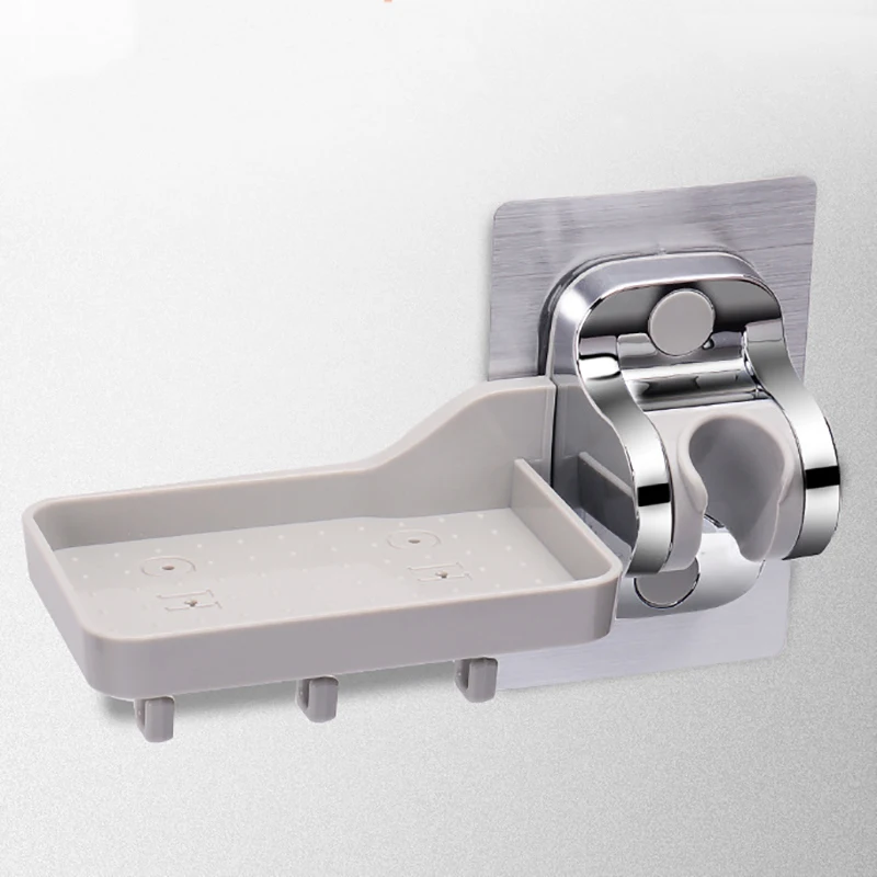 

Shower Head Holder with 3 Hook Soap Dish Rack Removable Wall Mount Shower Holder, Strong Adhesive Handheld Shower Head Mount for