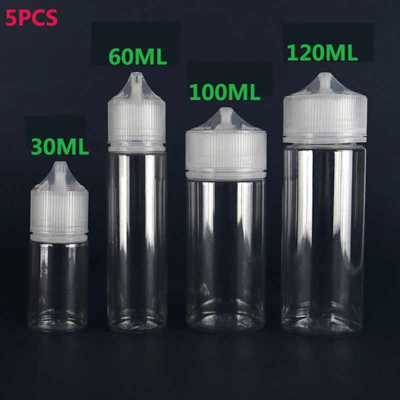 5PCS PET Clear Dropper Liquid Bottles Juice Oil Fat Squeezable Empty Sample Refillable Cosmetic Dripper Container Thin Plug Tip