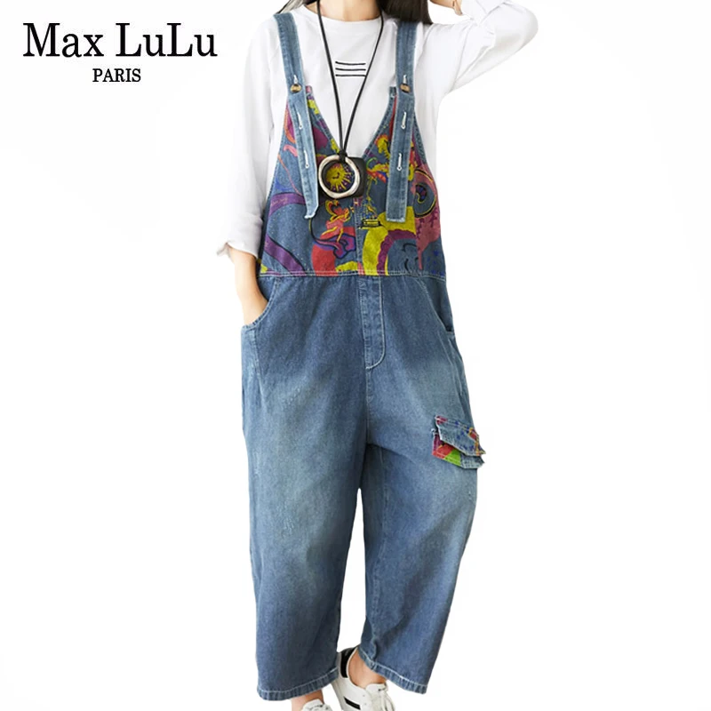 

Женский джинсовый комбинезон Max LuLu, повседневный свободный джинсовый комбинезон в Корейском стиле, с принтом, в стиле панк, большие размеры, ...