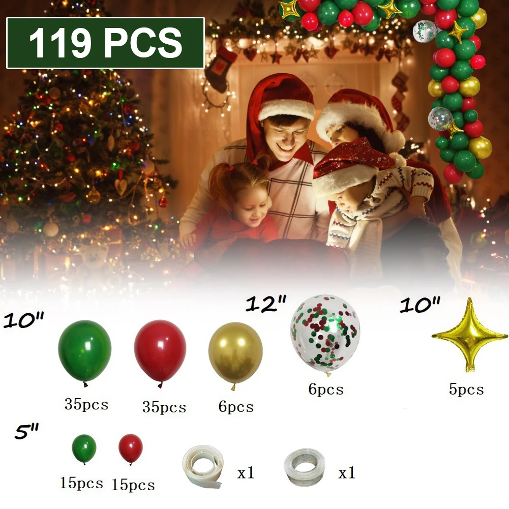 

119pcs Christmas Red Green White Balloons for Christmas Party Decorations School Classroom Game Kids Giveaway