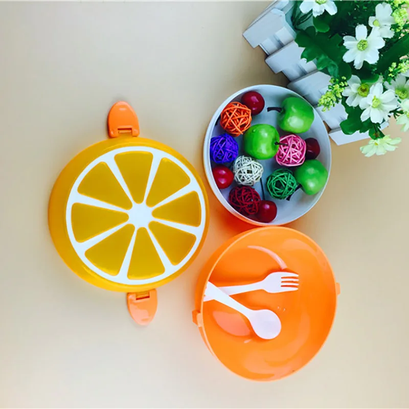 

2 Layer Lemon Pattern Lunch Box Eco-friendly Bento Box Fruit Food Container Salad Box With Spoon For Kids Student Picnic