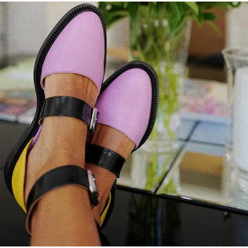 

Comfort Female Fashion Footwear Dropshipping Flat Shoes Women Double Buckle Leather Ankle Strap Ladies Mixed Color Casual Shoes