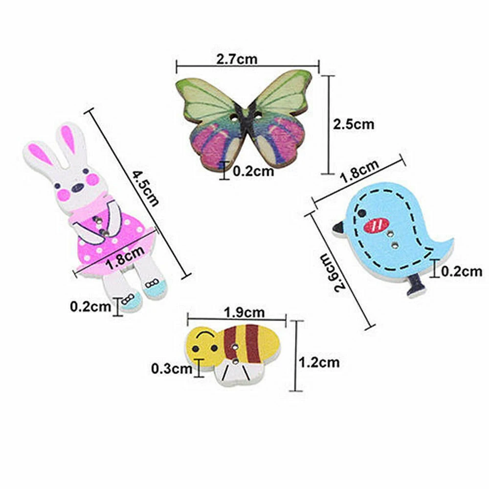 Новый бренд 50 шт. смешанные пуговицы с животными 2 отверстия деревянные красивые