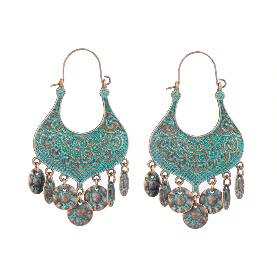 Модные женские серьги 2019 винтажные антикварные Бохо вафли кисточки Висячие для