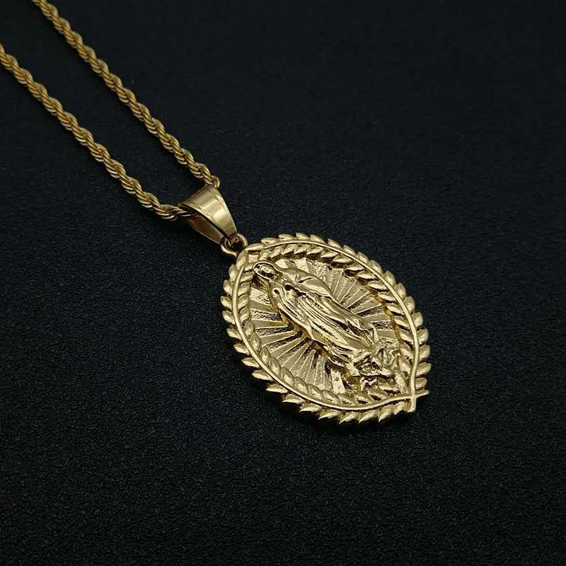 

New Fashion Virgin Mary Pendant Necklace Gold Color Stainless Steel Chains For Men Women Religious Jewelry Gift Dropshipping